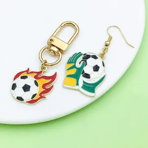 Ensemble de pendentifs porte-clés et boucles d'oreilles en alliage de football de sport.