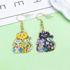 Boucles d'oreilles pendantes chat émaillé coloré alliage dessin animé chaton bijoux faits main