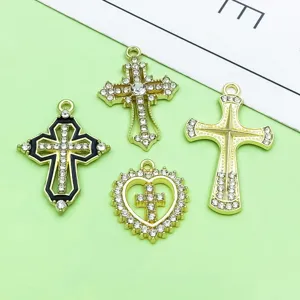 Alloy rhinestone cross pendant charms set, dazzling sparkly gothic jewelry DIY accessories.
