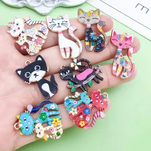 Pendentifs chat mignon en alliage émaillé coloré accessoires bijoux DIY lot 20 pcs