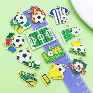 12 Pcs Breloques de Football Émail Coloré Pendentifs en Alliage pour DIY Bracelet Collier Accessoires Bijoux