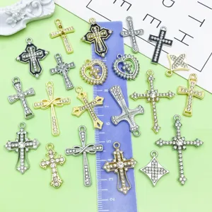 Mixed alloy rhinestone cross pendants DIY jewelry accessories necklace bracelet charms 30pcs