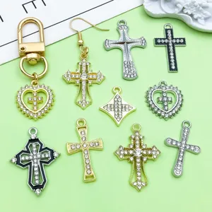 Mixed 30pcs alloy rhinestone cross pendants charms for DIY necklace bracelet jewelry making
