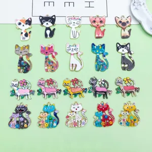 Assortiment de 20 pcs pendentifs chat en alliage émaillé coloré pour bijoux faits main.