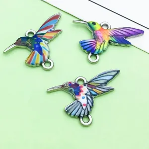 Colgantes de colibrí esmaltados coloridos de aleación con doble anilla para joyería DIY