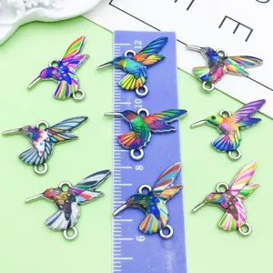 Colgantes de colibrí esmaltados coloridos dijes de joyería de aleación para bricolaje
