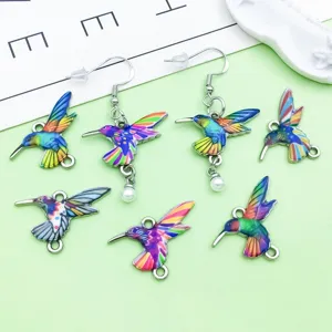 Abalorios de colibrí de esmalte colorido pendientes accesorios de joyería hechos a mano