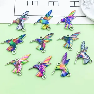 Colibrí esmaltado colorido de aleación dijes colgante DIY joyería hecha a mano.