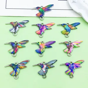 Colgante de Colibrí con Goteo de Aceite de Color Aleación de Zinc Amuletos de Doble Bucle para Accesorios de Fabricación de Joyas Hechas a Mano DIY