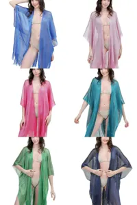 Damen metallisch Strand Kimono Cardigan Sommer Badeanzug Bikini Überwurf Sonnenschutz Oberteil