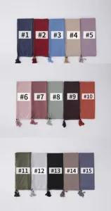 Fashionable tassel beaded long hijab scarf with silver rolled edge, versatile shawl.