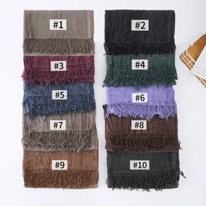 Multi-color winter wrinkled tassel scarf variant display showing various fashionable hues.
