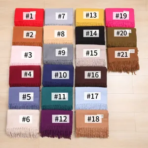 Solid color imitation cashmere long scarf with fringe, multiple color choices for winter warm wear.