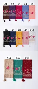 Cotton linen embroidered tassel shawl headscarf with hot drill and floral pattern #1-#13