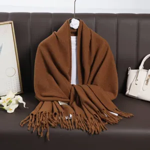 Solid color imitation cashmere long scarf with tassels, versatile winter warm neck wrap.