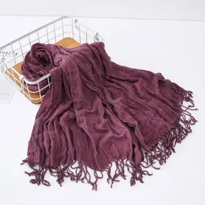 Women purple crinkled tassel scarf shawl, casual soft fashion multi-use winter neck wrap.
