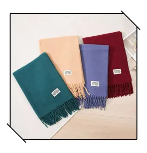Solid color imitation cashmere long winter scarf tassel warm neck wrap wholesale item