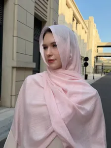 Solid color slub long scarf detail, minimalist comfortable breathable travel shawl versatile.