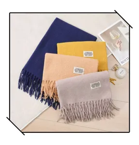 Autumn winter long tassel solid color imitation cashmere scarf warm cozy wrap shawl detail