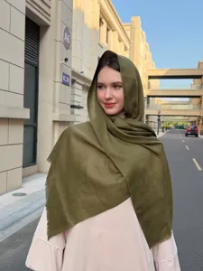 Solid color slub long scarf, versatile casual breathable lightweight shawl for travel.