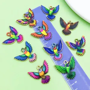 Bunte Kolibri Metall Emaillierte Charms Anhänger DIY Schmuck Zubehör für Basteln
