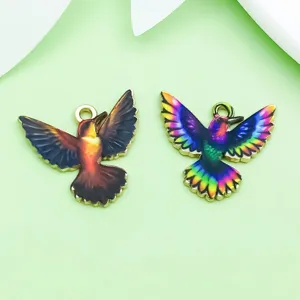Kolibri Emailliertes Metall Anhänger DIY Schmuck Zubehör bunte Vögel Handwerk Design!