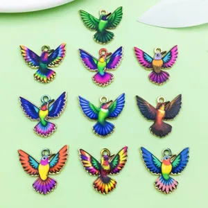 Zinklegierung Emaillierter Kolibri Anhänger Vergoldet Bunter Vogel Charms Für DIY Schmuckherstellung Bastelzubehör