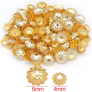 Gold and silver plated pumpkin wave bead caps detail view for DIY jewelry making accessories
