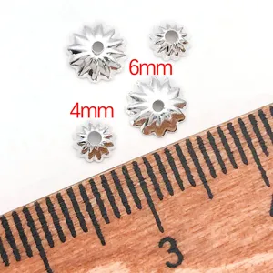 Silver tone pumpkin flower bead caps metal spacer findings for DIY jewelry making detail 4mm 6mm