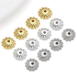 Gold and silver plated pumpkin flower bead caps for DIY jewelry making and crafting findings.