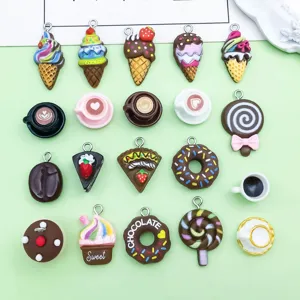 Gemengde Hars Cartoon Simulatie Voedsel Donut Ijs Koffiekopje Hanger Charms DIY Handgemaakte Sieraden Accessoires