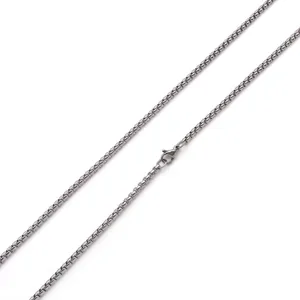 Stainless steel silver metallic chain necklace detail close-up view for DIY jewelry making.