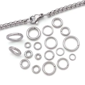 Detailed shot of stainless steel jump rings and box chain DIY jewelry findings set.