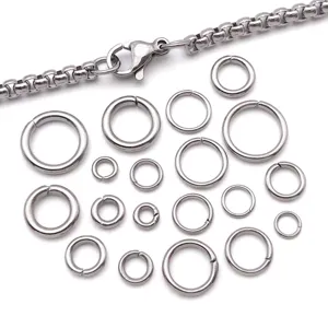 Stainless steel jump rings and chain detail shot, perfect for DIY bracelets and necklaces.