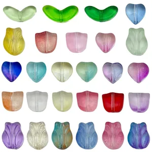 Colorful transparent glass tulip flower beads and heart pendants for DIY jewelry making