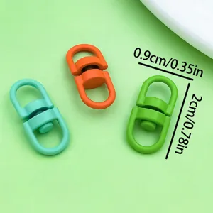 Detail view of colorful alloy swivel clasps with dimension indicator for DIY crafts.