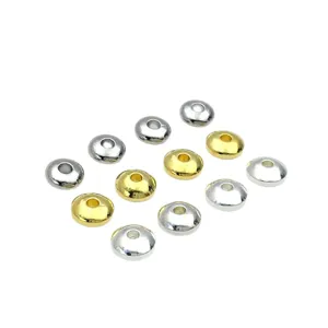 Gold and silver metal abacus spacer beads for DIY jewelry making, flat round shape.