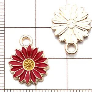 Red oil drop flower alloy pendant DIY charm for necklace bracelet jewelry making detail