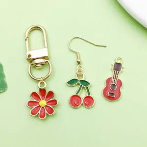 Red enamel alloy DIY jewelry charms close-up detail, perfect for handmade craft accessories.