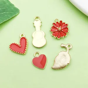 Red enamel alloy charms pendants mix for DIY jewelry making, necklace bracelet accessories.