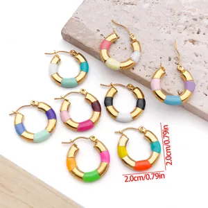 Colorful enamel hoop earrings stainless steel round earcuff fashion jewelry accessories
