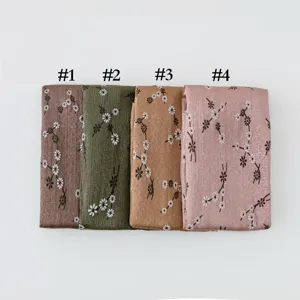 Floral print pleated long scarf hijab for women, elegant imitation silk shawl in four colors.