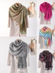 Classic paisley embroidered fringe tassel long scarf women stylish travel shawl wrap