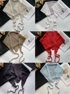 Pañuelo triangular de punto hueco estilo coreano bufanda diadema multicolor versátil moda