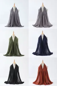 Écharpe longue unie effet lin pour femmes hijab, affichage détaillé des variantes.