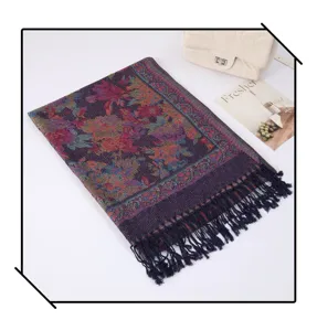 Ethnic floral paisley embroidered tassel scarf women long shawl wrap fashion accessory