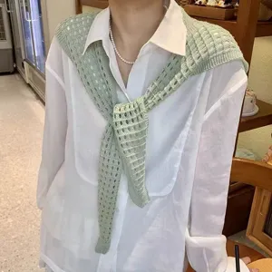 Korean style hollow knit tied shawl for women, stylish summer aircon room decorative false collar.