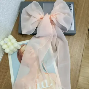 Élégant foulard ruban en mousseline dégradé rose grand nœud pour cheveux style mode femme