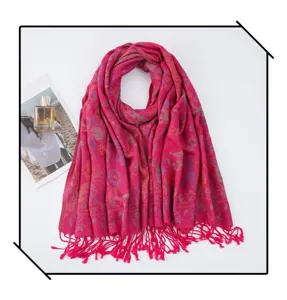 Detailed view of the ethnic paisley embroidered tassel scarf, long shawl for women.