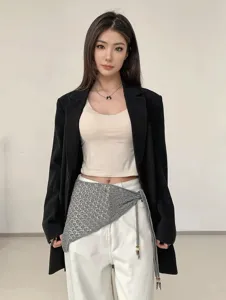 Falda cruzada triangular de punto calado estilo coreano, prenda elegante de capas.